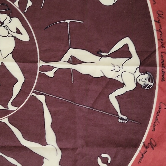 Vintage Canadian Olympic Association Square Scarf Olympic Greek Figures 20"x 20" - Picture 8 of 10